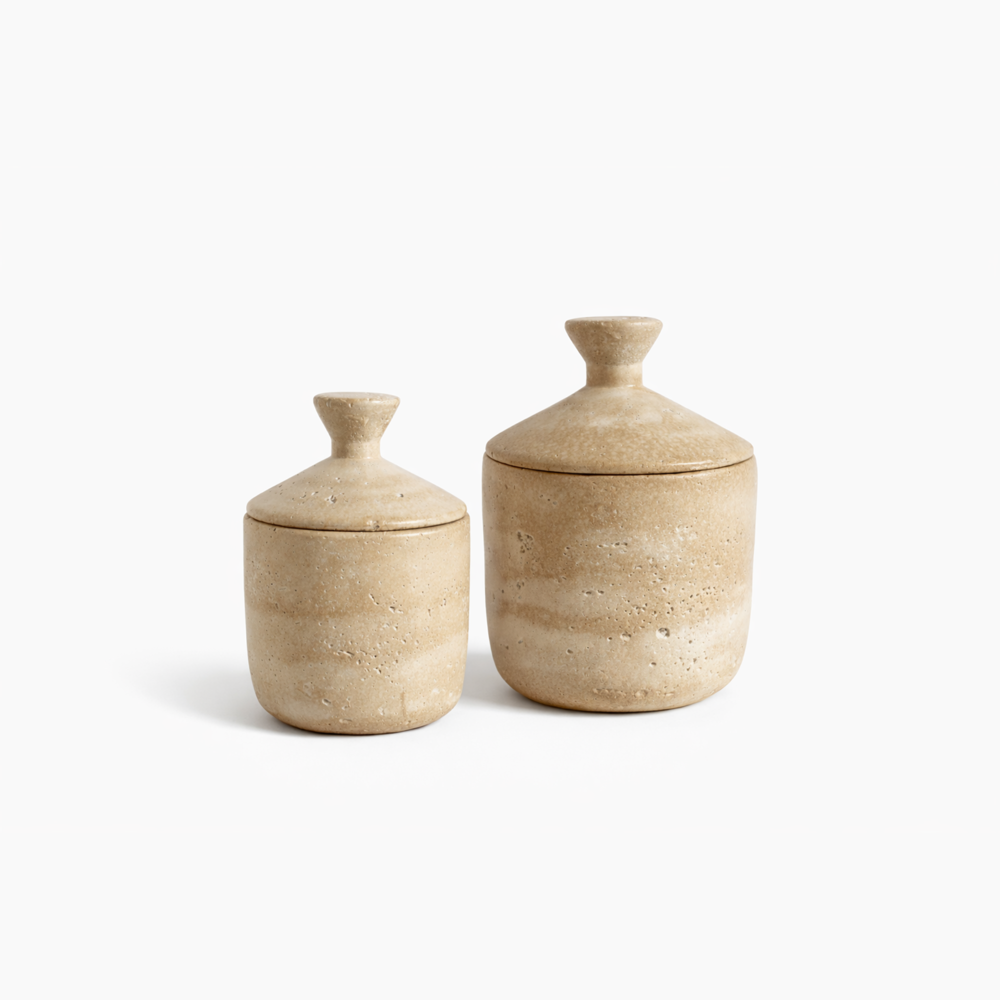 Set Keramieken Opbergpot met Deksel | Naturel Beige
