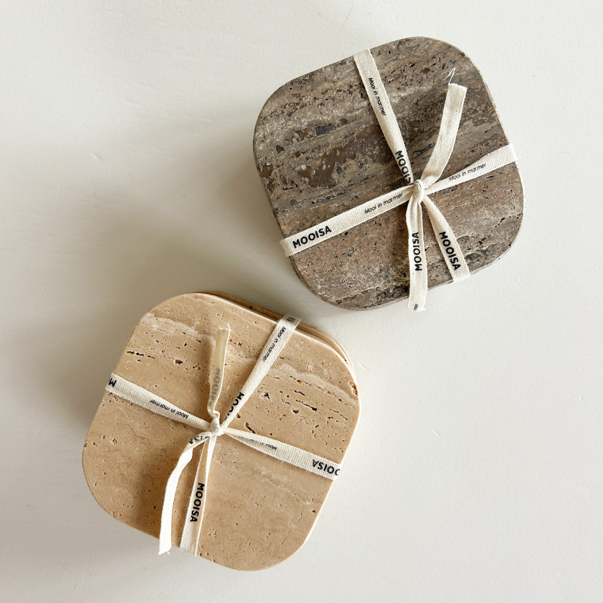 Mooisa Titanium Travertine Onderzetters | set van 4 stuks