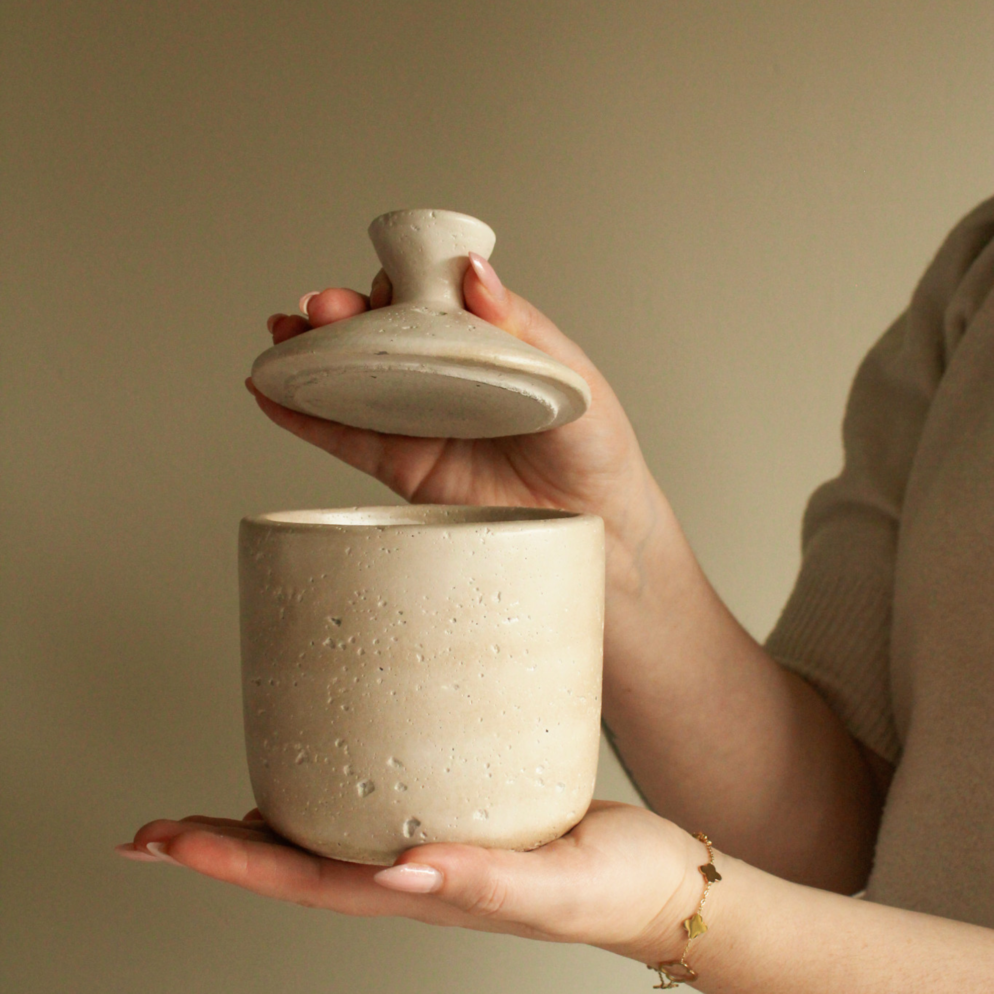 Keramieken Opbergpot met Deksel | Naturel Beige