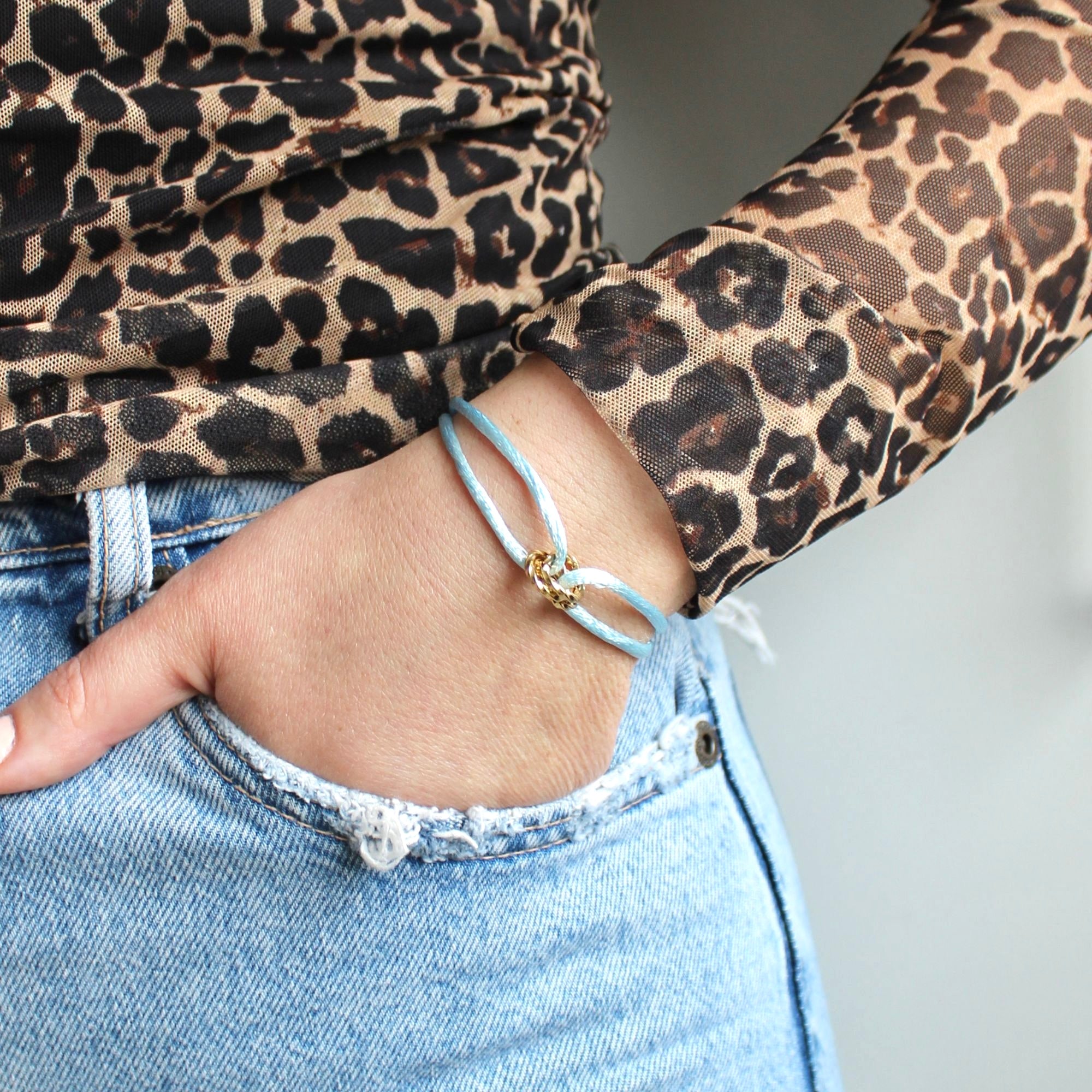 Verstelbare Armband Babyblauw | Goud Stainless Steel