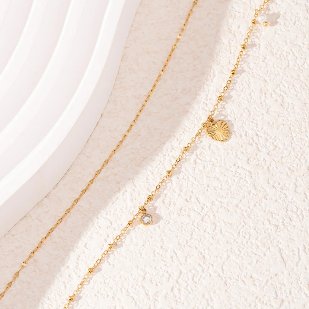Dubbele Gouden Ketting Hart | Stainless Steel