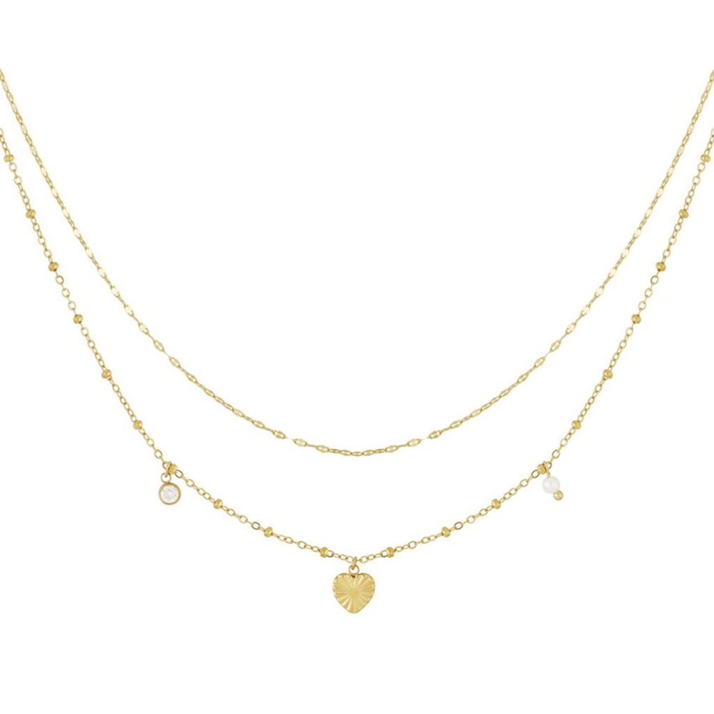 Dubbele Gouden Ketting Hart | Stainless Steel