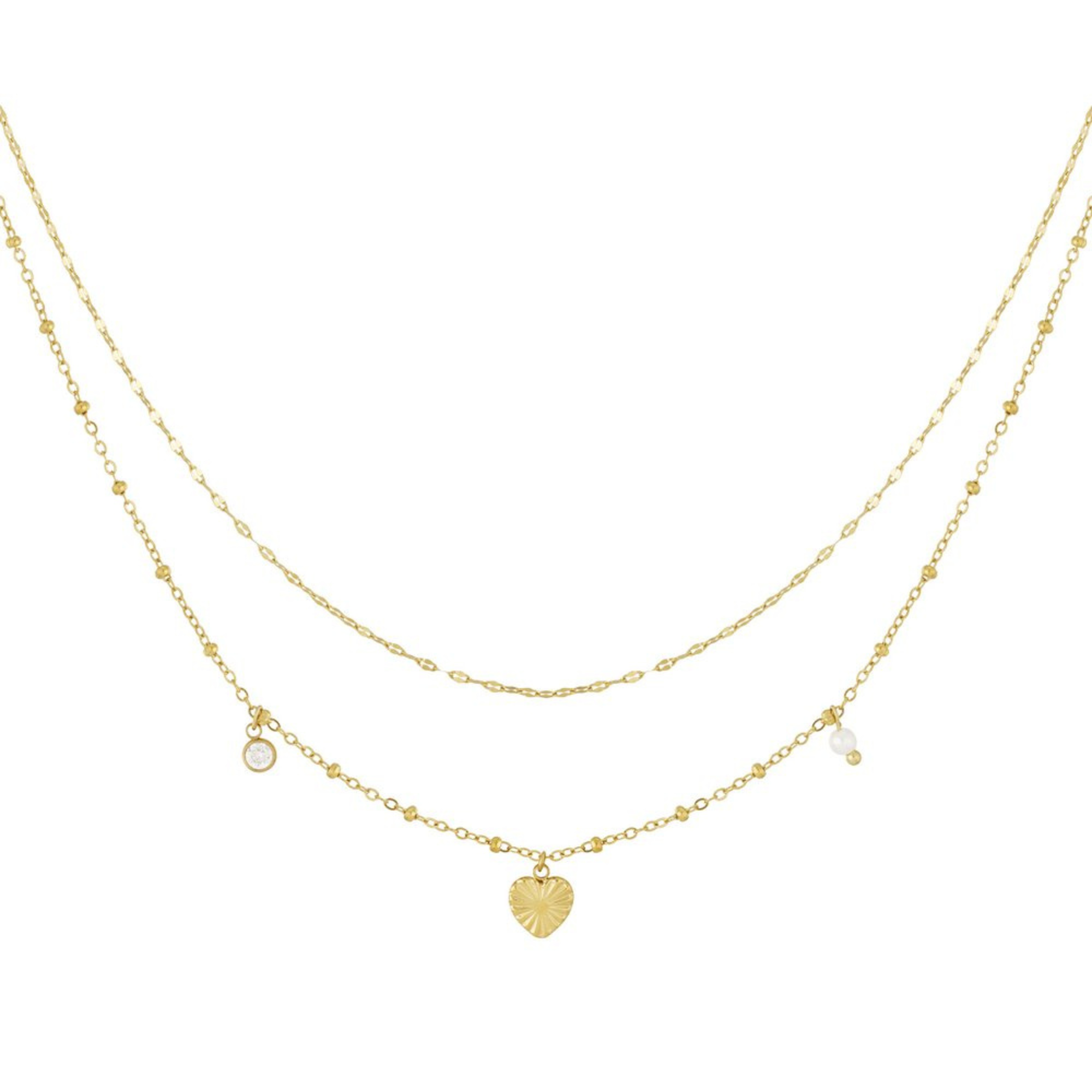 Dubbele Gouden Ketting Hart | Stainless Steel