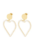 Gouden stainless steel hart oorbellen met witte pareltjes