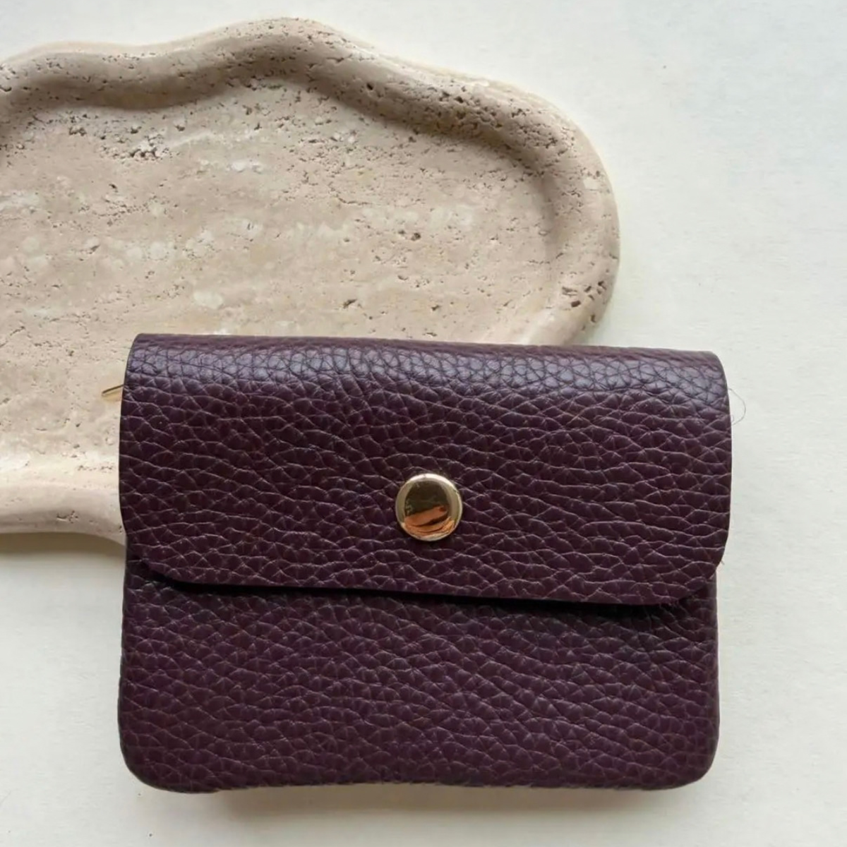 Burgundy leren dames portemonnee van echt leer met druksluiting