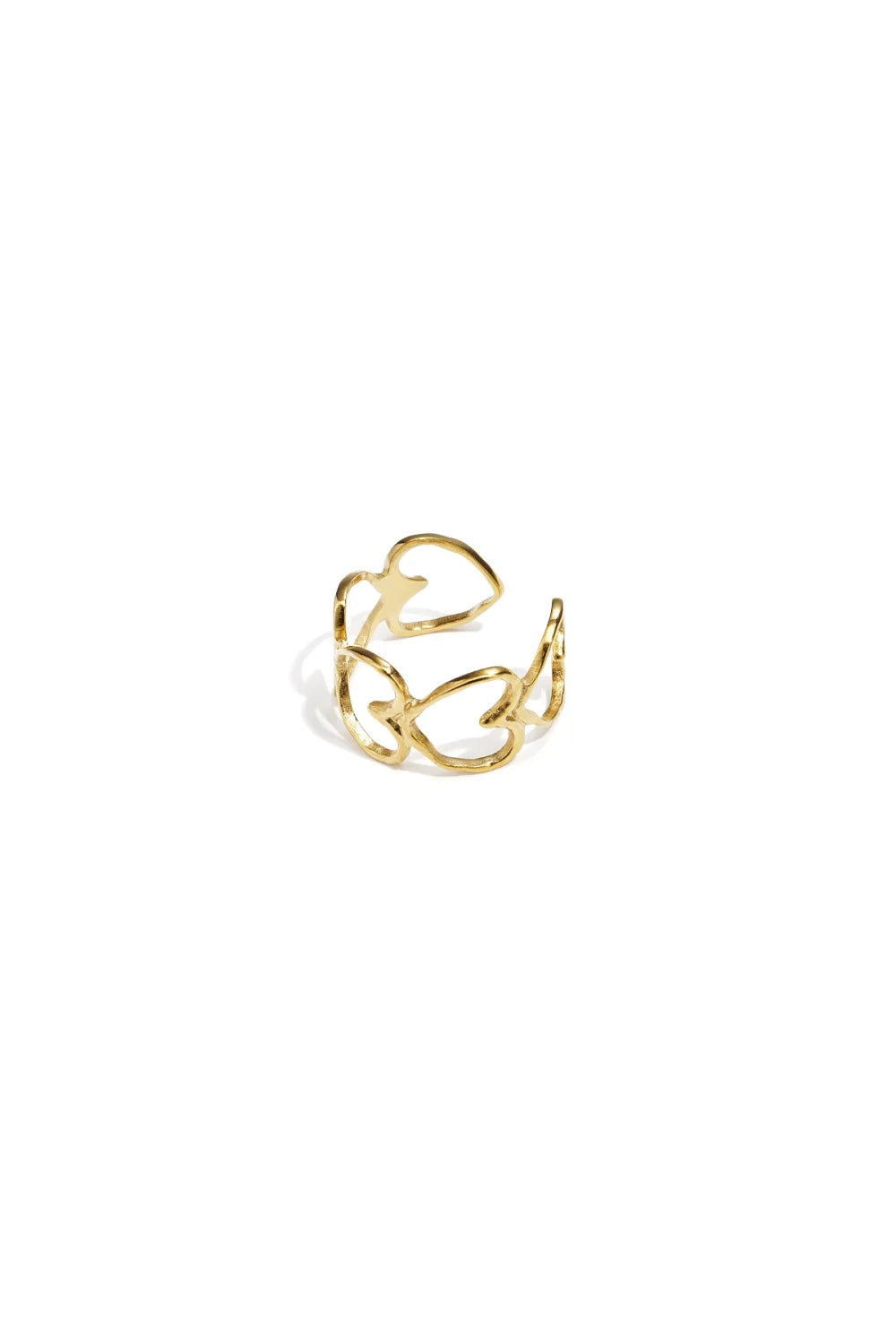 Ring Amora goud verstelbare stainless steel ring met opengewerkte hartjes