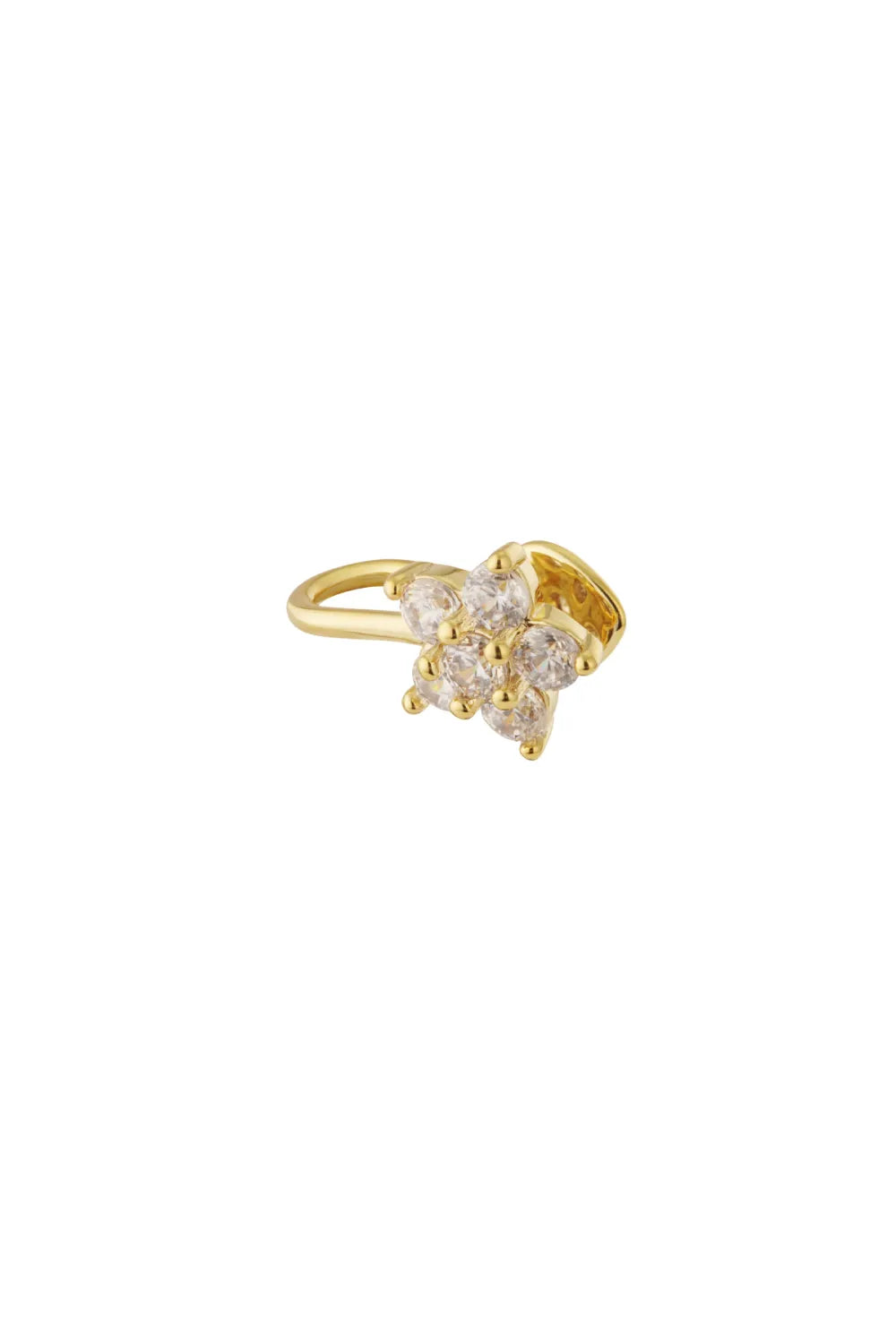 Gouden stainless steel earcuff met bloemendesign en sprankelende steentjes 