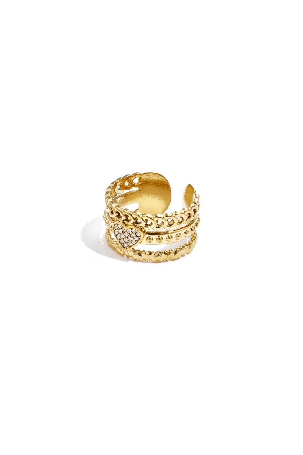 Gouden Ring Valentina van stainless steel met hartje en rhinestones
