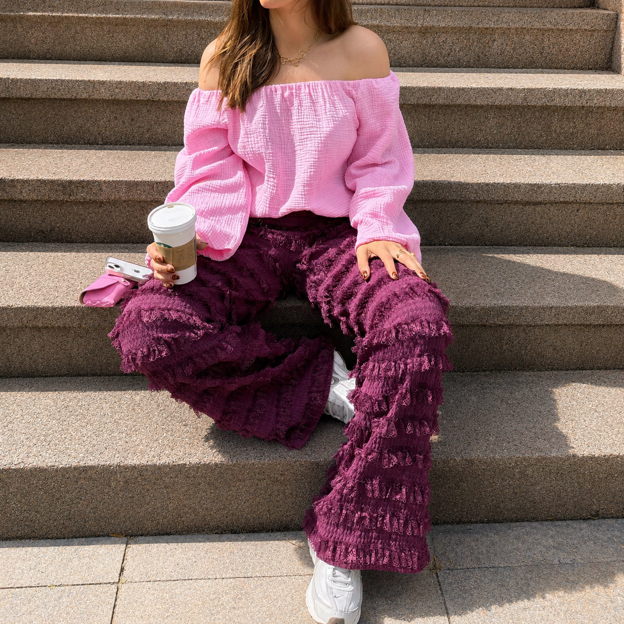 Mila Off Shoulder Blouse Roze | One Size