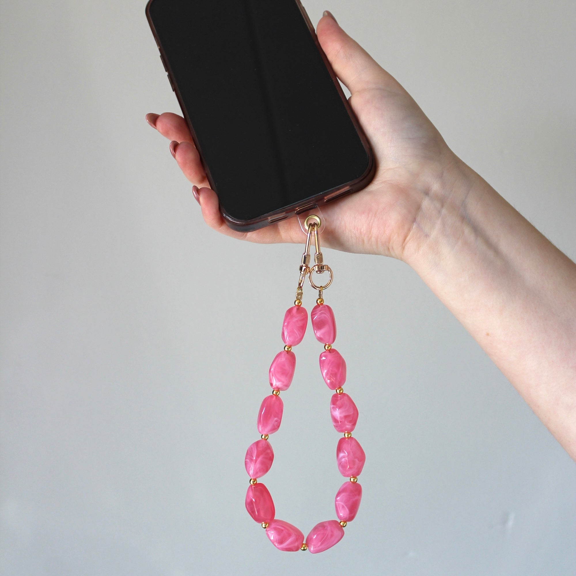 Telefoonkoord Kralen Deep Pink