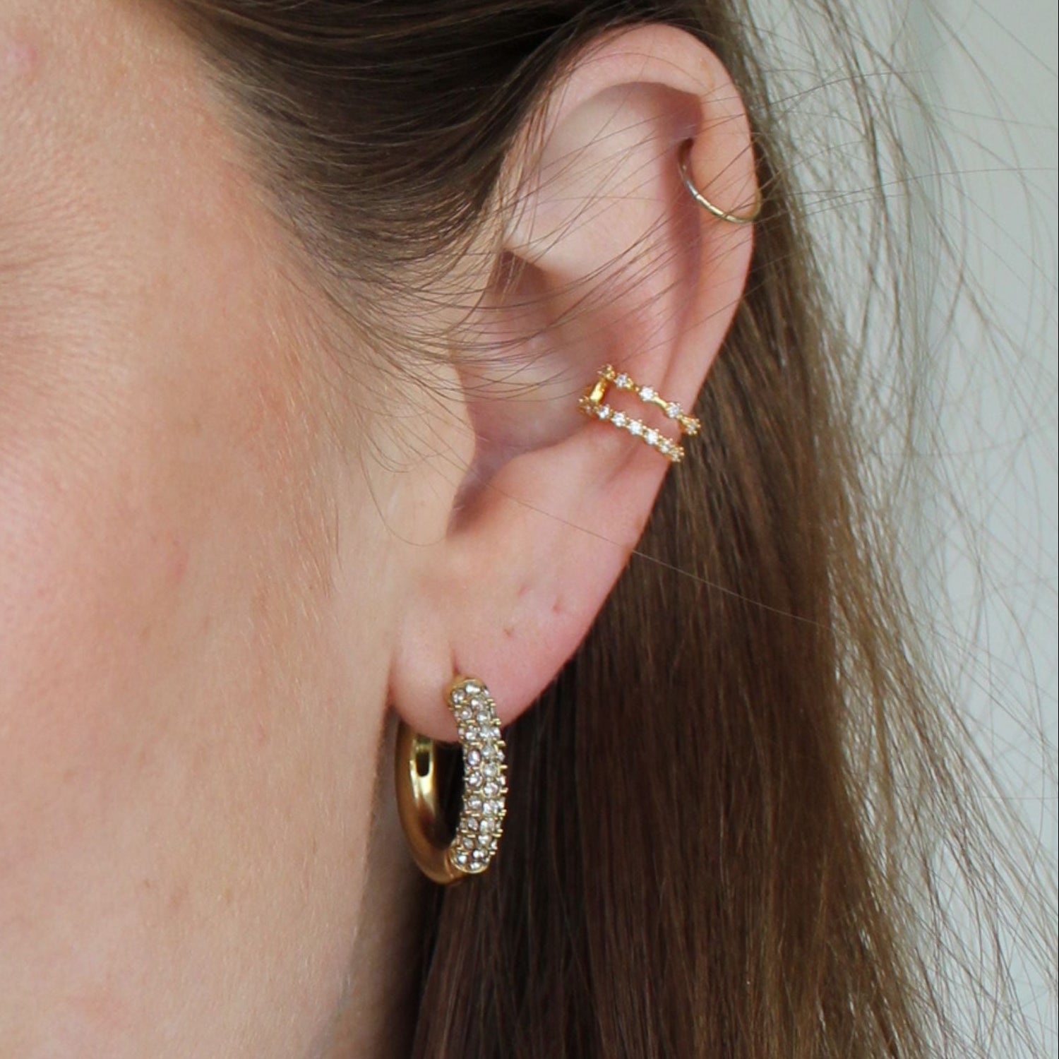Gouden Earcuff Double Sparkle | Stainless Steel