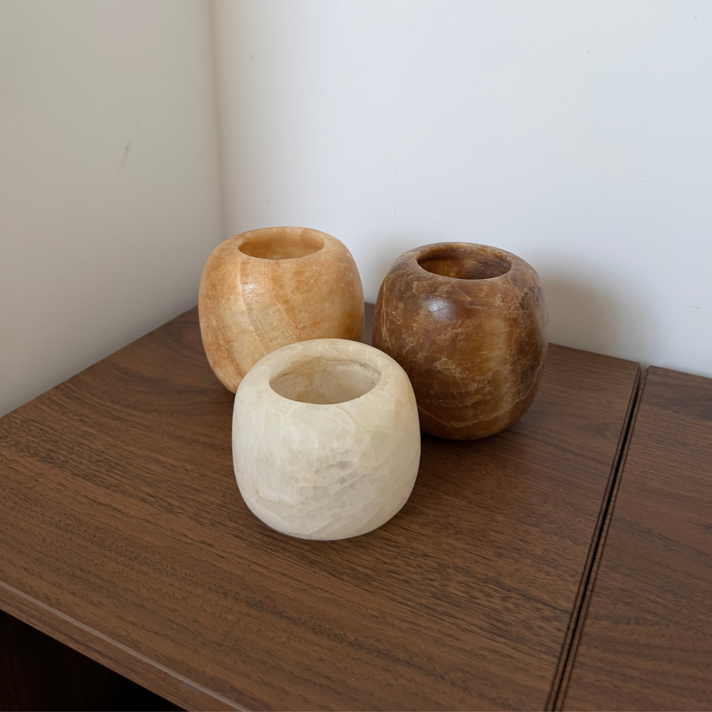 Alabaster Waxinelichthouder M | Donkerbruin
