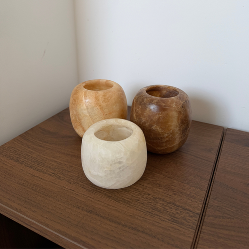 Alabaster Waxinelichthouder M | Donkerbruin