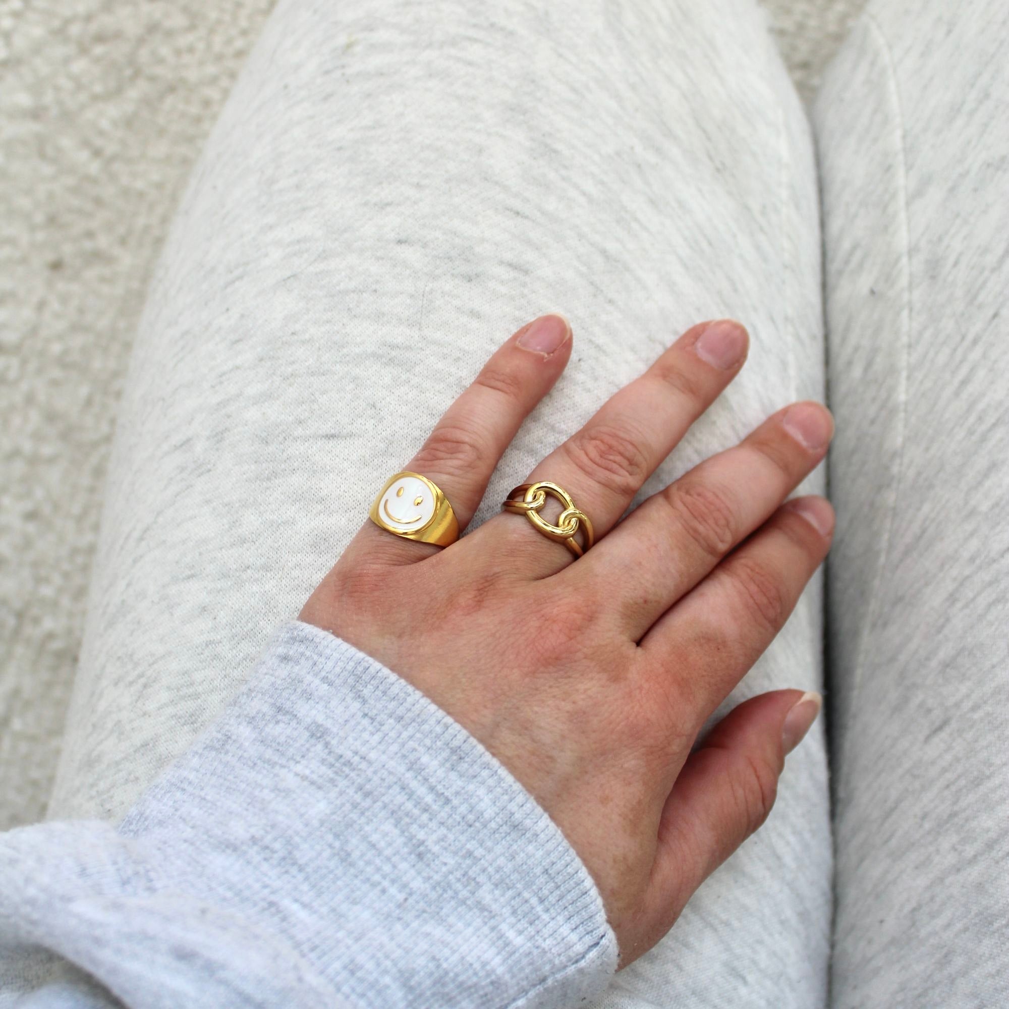Stainless Steel Ring Goud Smiley