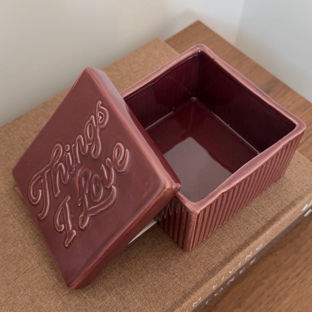 Roze Things I Love opbergdoos van dolomiet met afneembare deksel