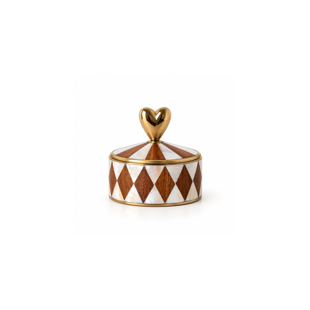 Decoratief opbergdoosje bruin wit met gouden hartje