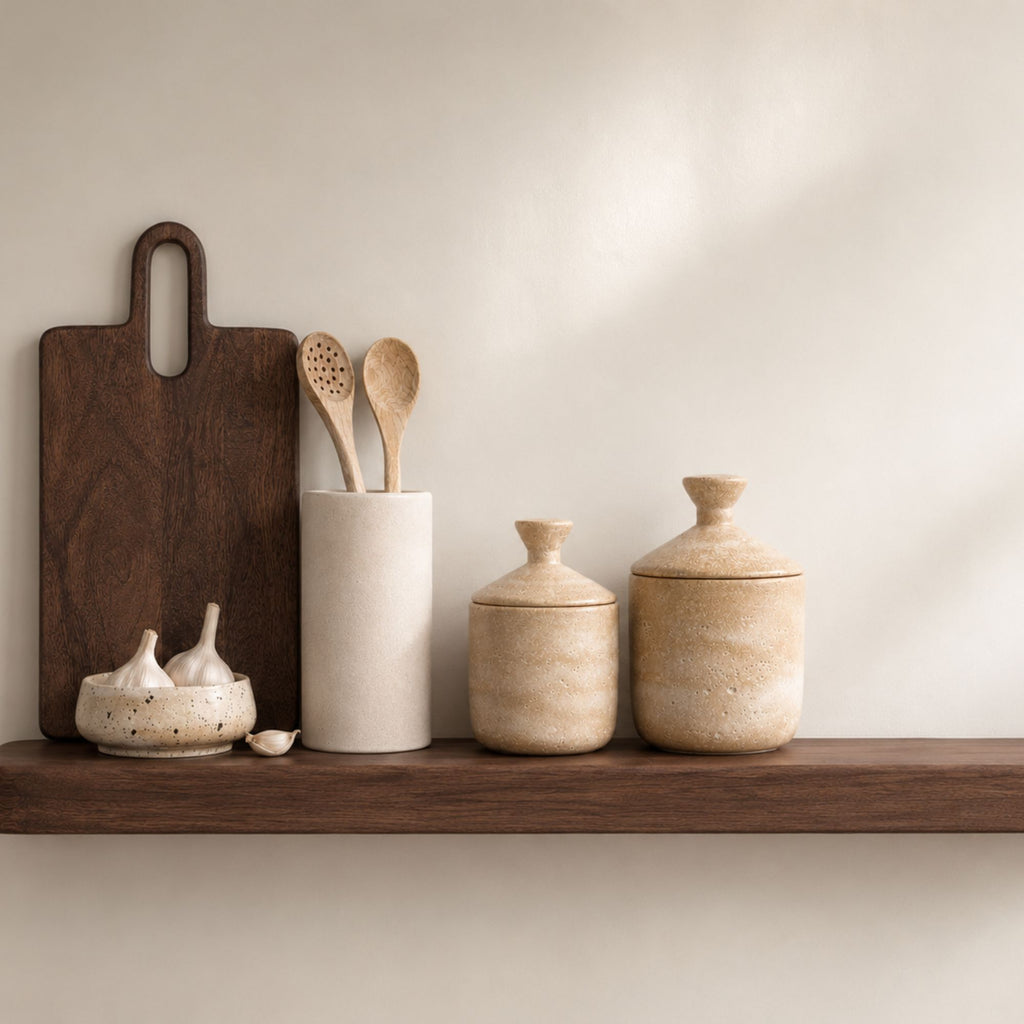 Set Keramieken Opbergpot met Deksel | Naturel Beige