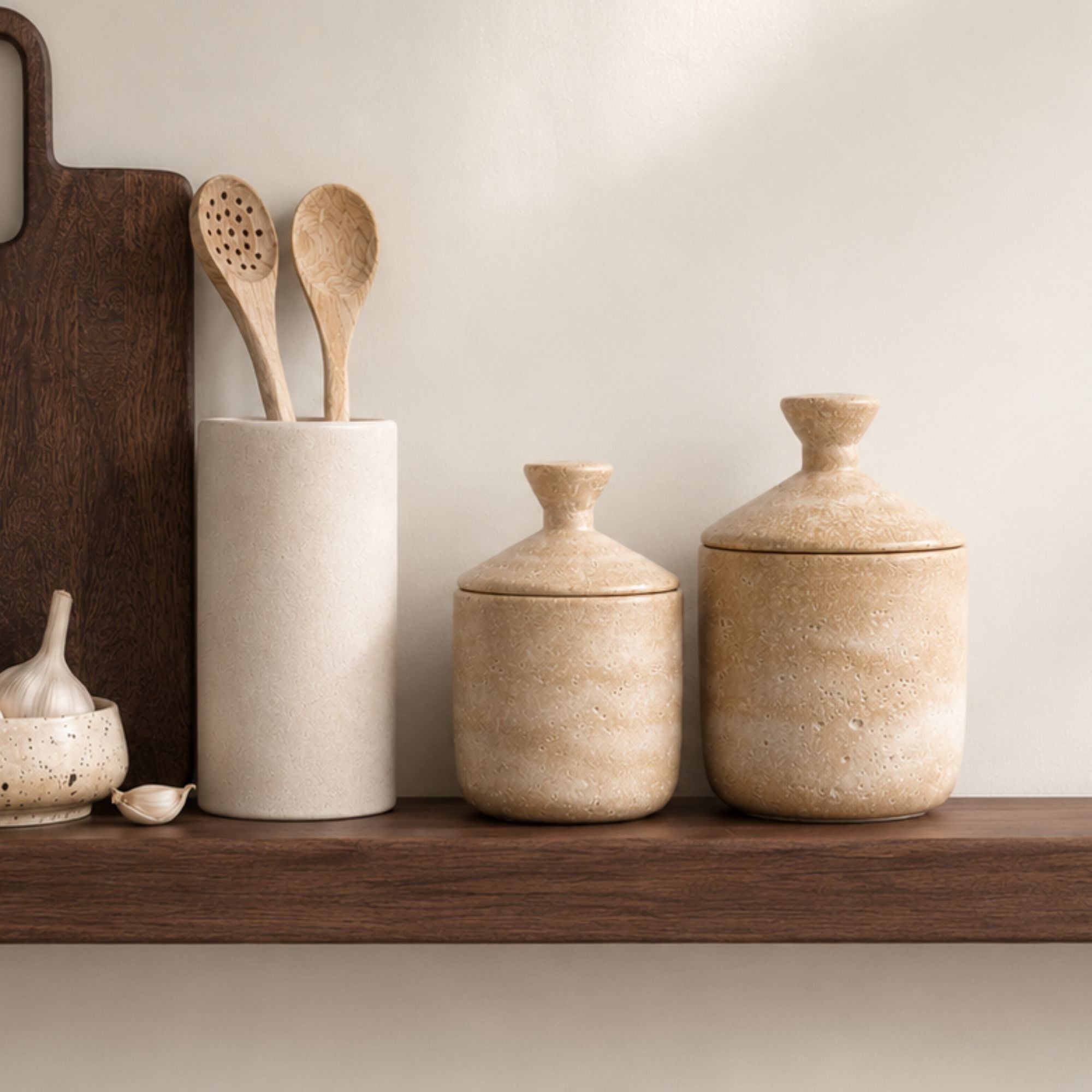 Set Keramieken Opbergpot met Deksel | Naturel Beige