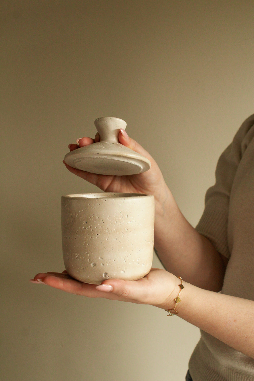 Set Keramieken Opbergpot met Deksel | Naturel Beige