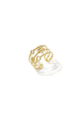 Gouden Ring Amour verstelbare stainless steel ring met hartjes en bloemen
