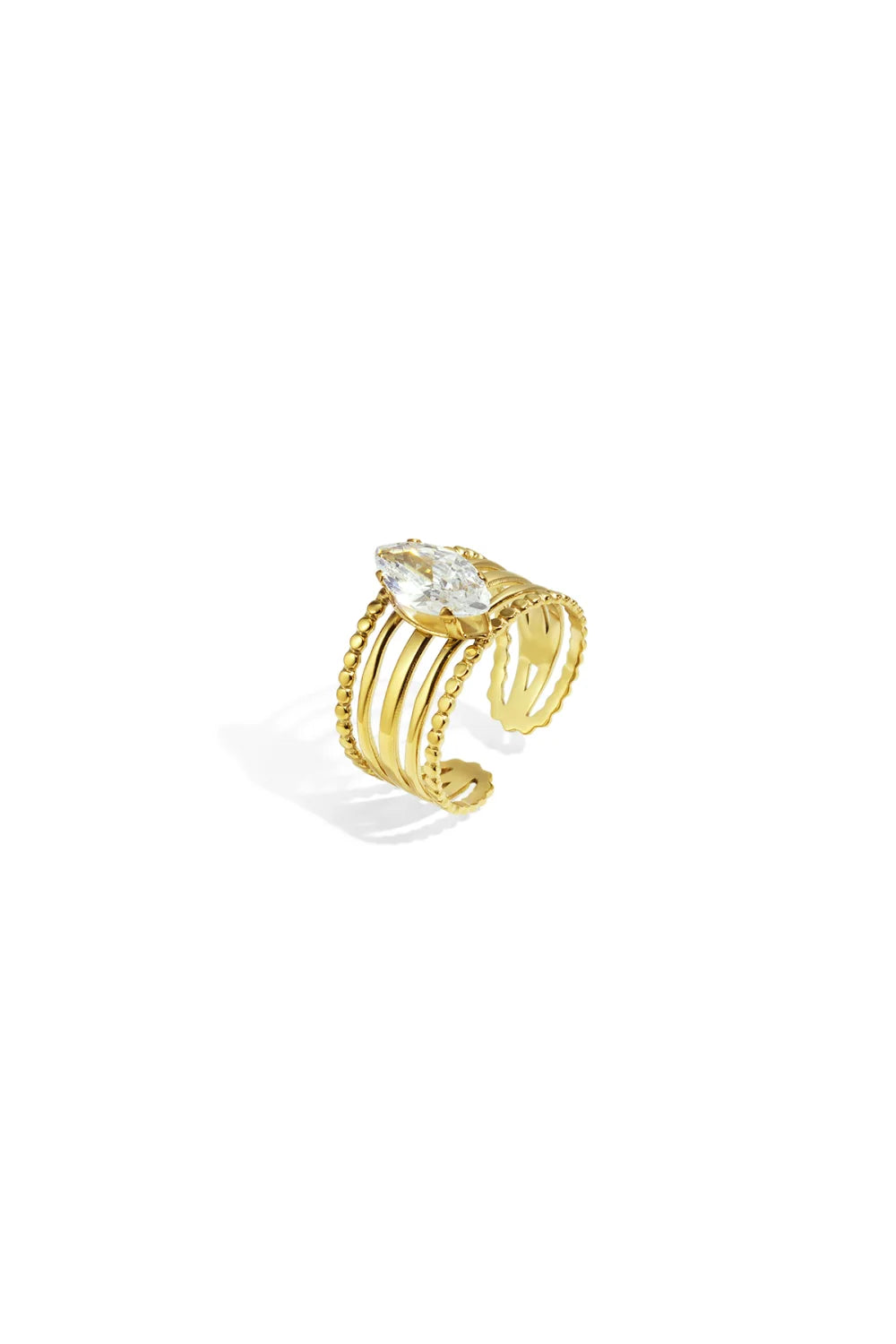 Ring Jolie goud verstelbare stainless steel statement ring met rhinestone