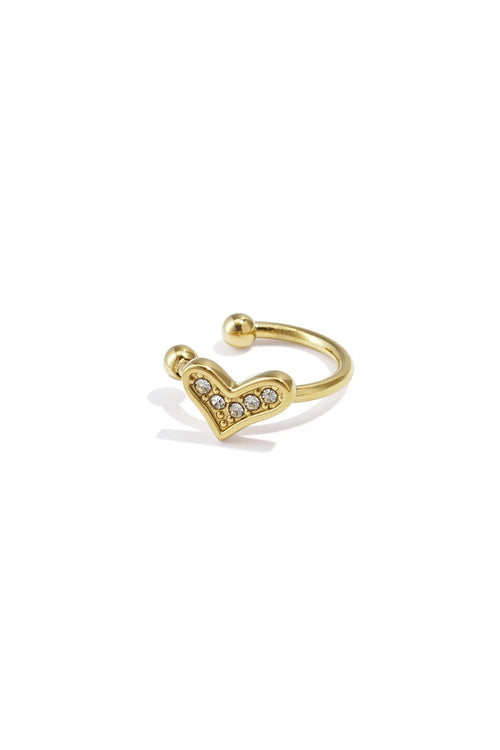 Gouden stainless steel earcuff met hartje en sprankelende steentjes – Mysa Lifestyle
